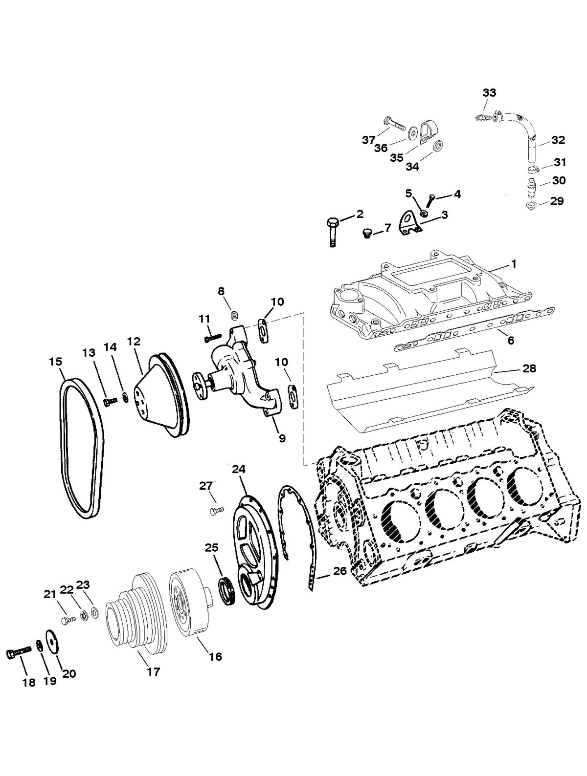 MERCRUISER 600SC GEN IV & V ENGINE INTAKE MANIFOLD AND FRONT COVER (SER. # 0F615828-0F87742)