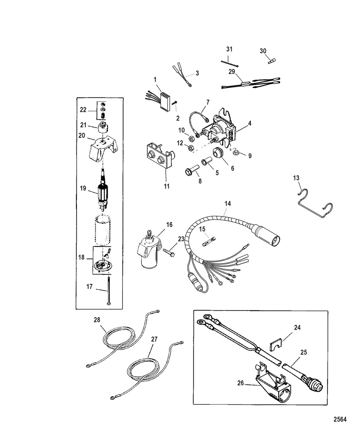 MERCURY/MARINER 20/25/JET 20 - 20/25 SEAPRO/MARATHON (2-STROKE) Electric Start Components