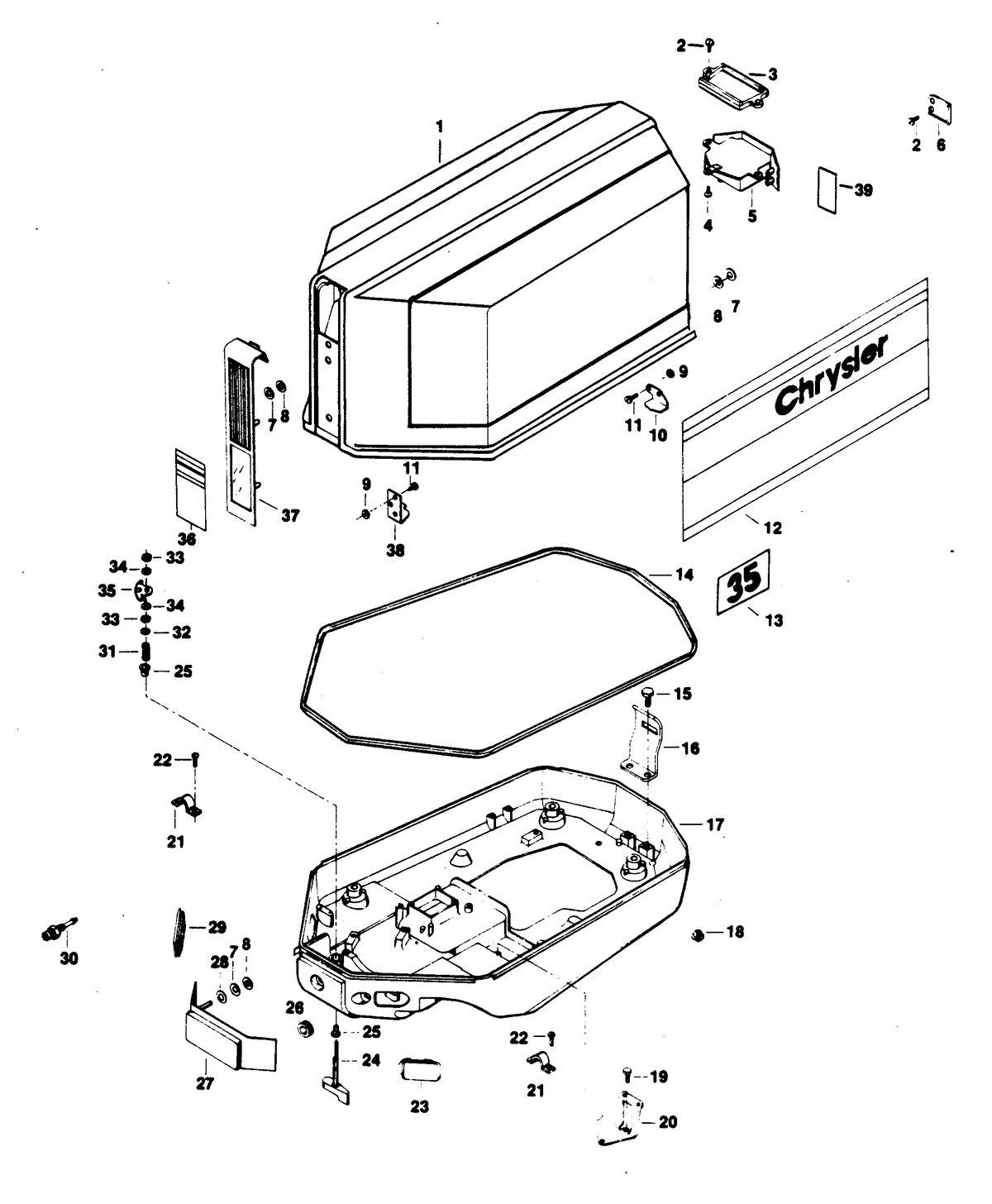 CHRYSLER 35 H.P. ENGINE COVER AND SUPPORT PLATE