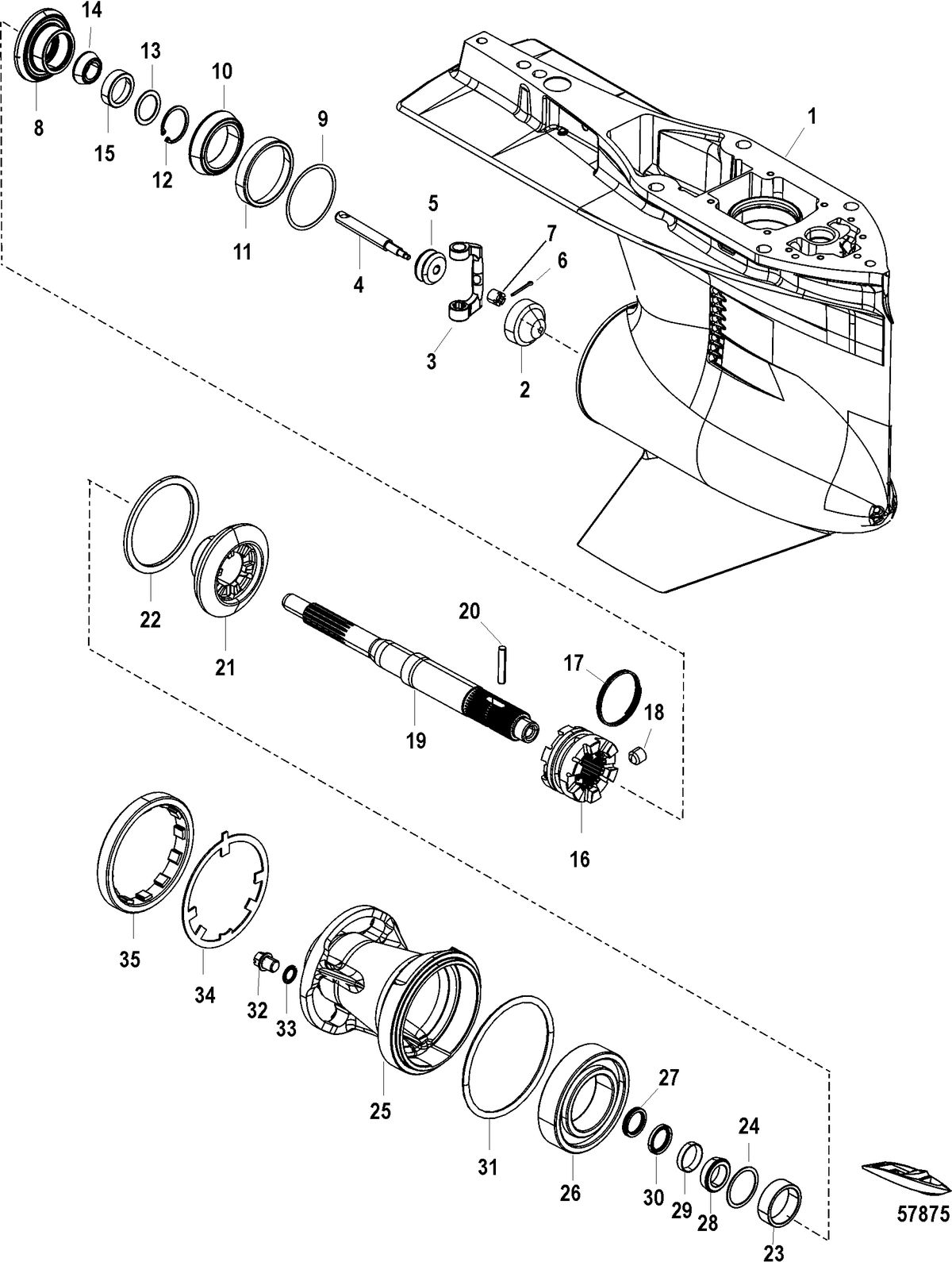 MERCURY/MARINER 200/250/300 PRO VERADO (4-STROKE)(6 CYLINDER) Gear Housing, Prop Shaft - Std Rot, 4.80 Torpedo