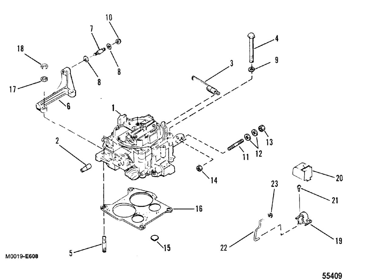 MERCRUISER 454 MAGNUM BRAVO ENGINE CARBURETOR AND LINKAGE