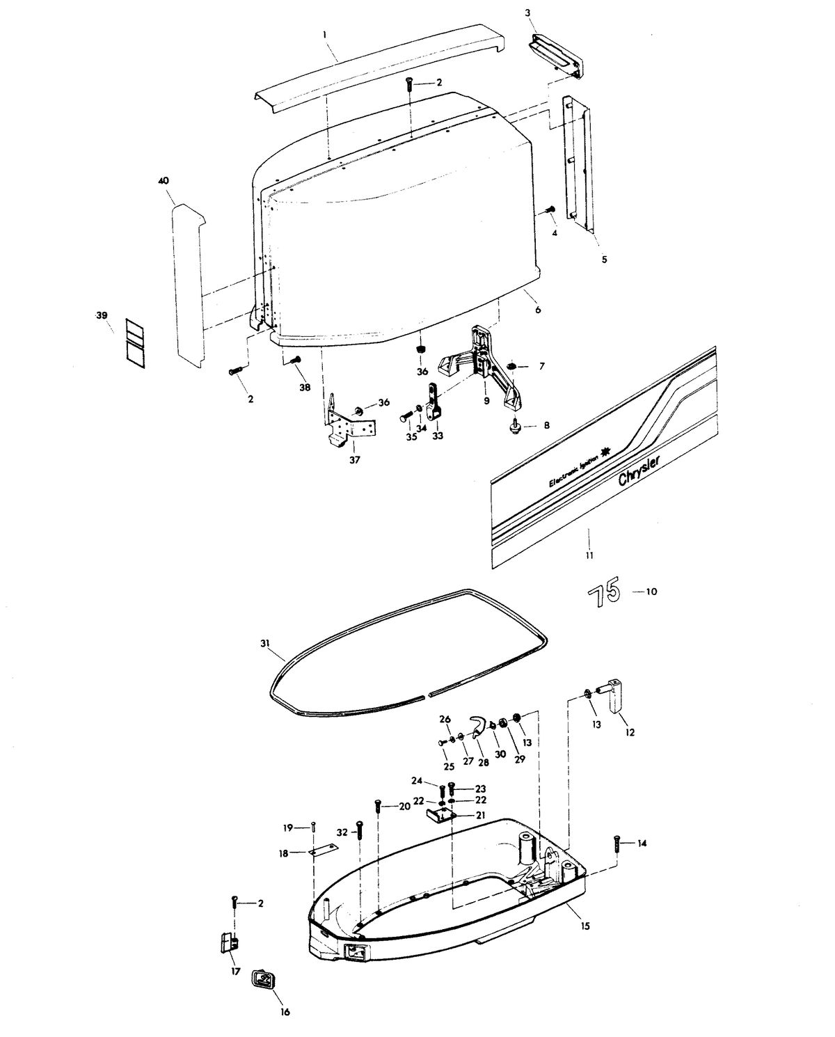 CHRYSLER 75 H.P. ENGINE COVER AND SUPPORT PLATE