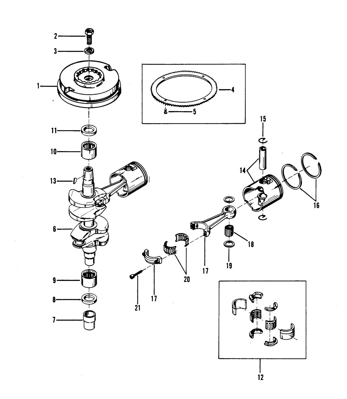 MERCURY MERCURY 18/25 CRANKSHAFT, PISTONS AND FLYWHEEL
