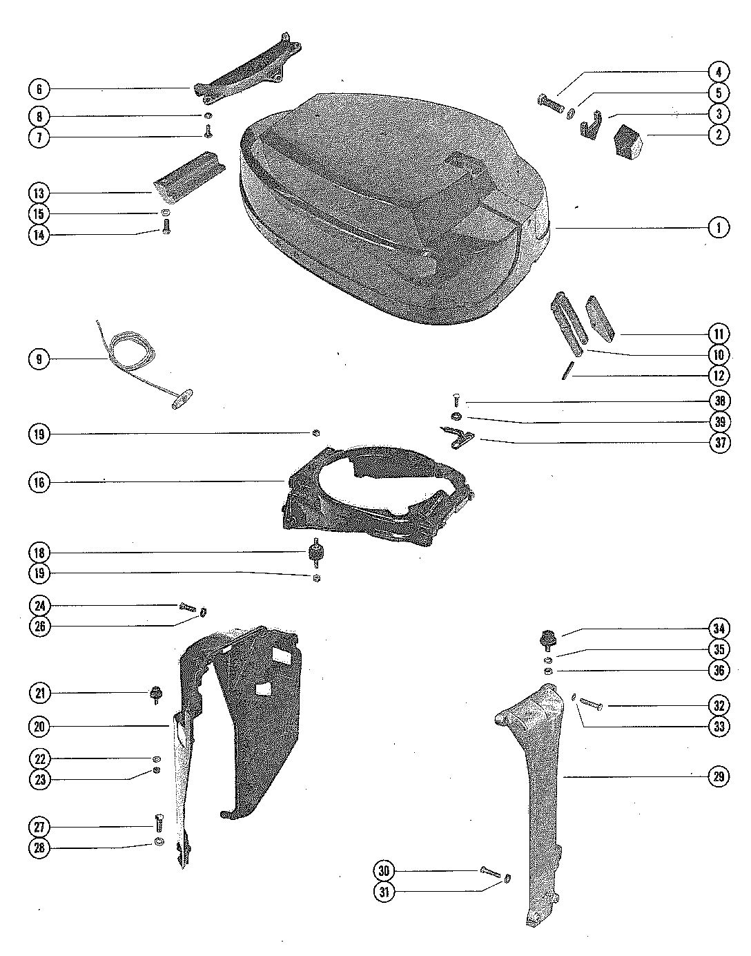 MERCURY MERC 90 TOP COWL AND SUPPORT BRACKETS