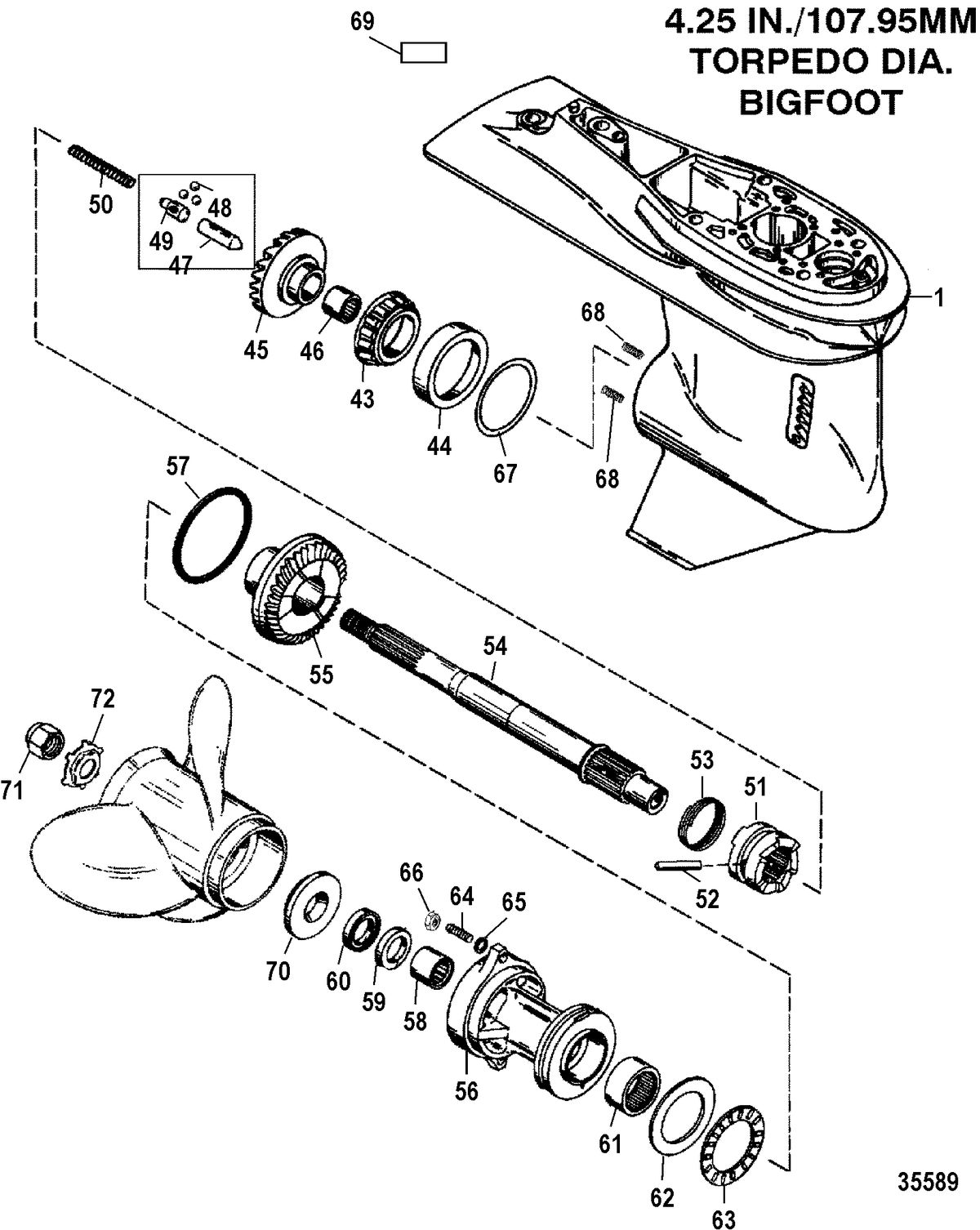 MERCURY/MARINER 55/60/45 JET/60 BIGFOOT (2-STROKE) Gear Housing, Propeller Shaft - 2.31:1 Gear Ratio