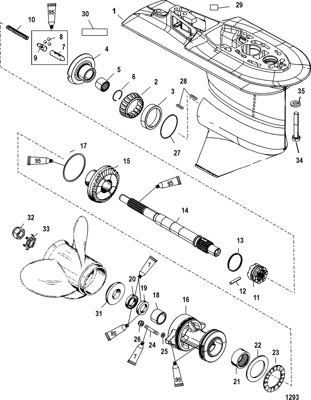 MERCURY/MARINER 40/50/60 EFI (4 CYLINDER) 4-STROKE Gear Housing(Propshaft-2.33:1)(Serial #1C033810 & Below)