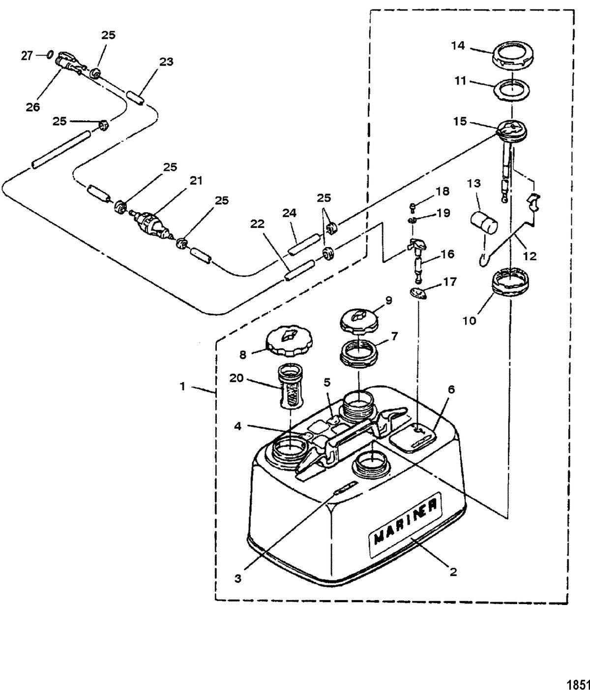 MARINER 15HP KEROSENE FUEL TANK AND FUEL LINE