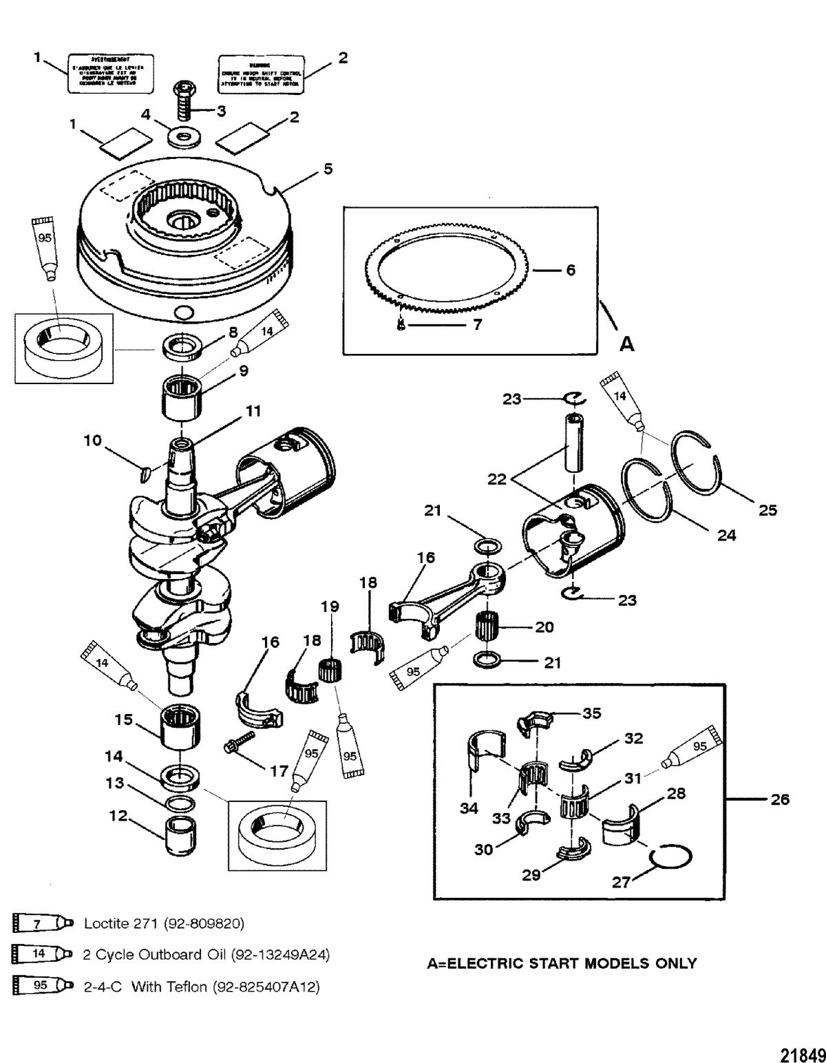 MERCURY/MARINER 20/25/JET 20/SUPER 15/15XD/25 SEAPRO/MARATHON 2 CYLINDER Crankshaft, Pistons and Flywheel