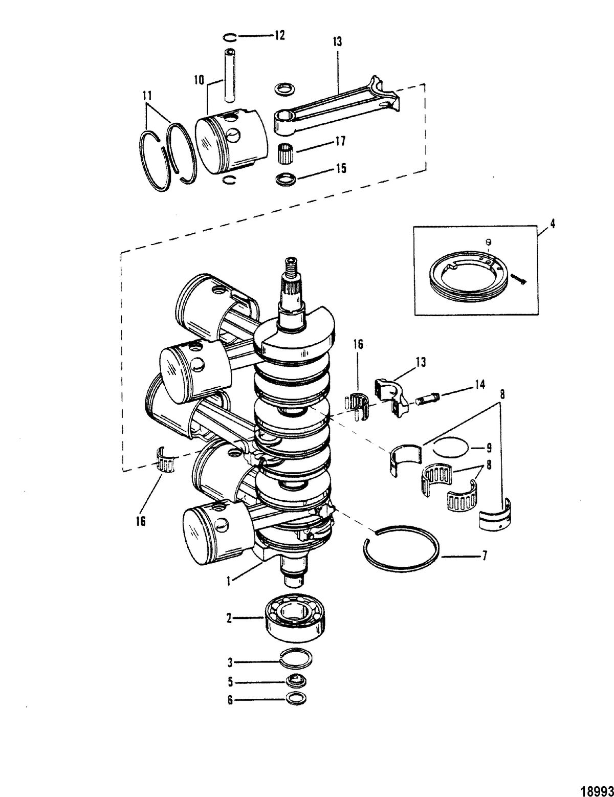 MERCURY/MARINER 175 H.P. (V-6) CRANKSHAFT, PISTONS AND CONNECTING RODS