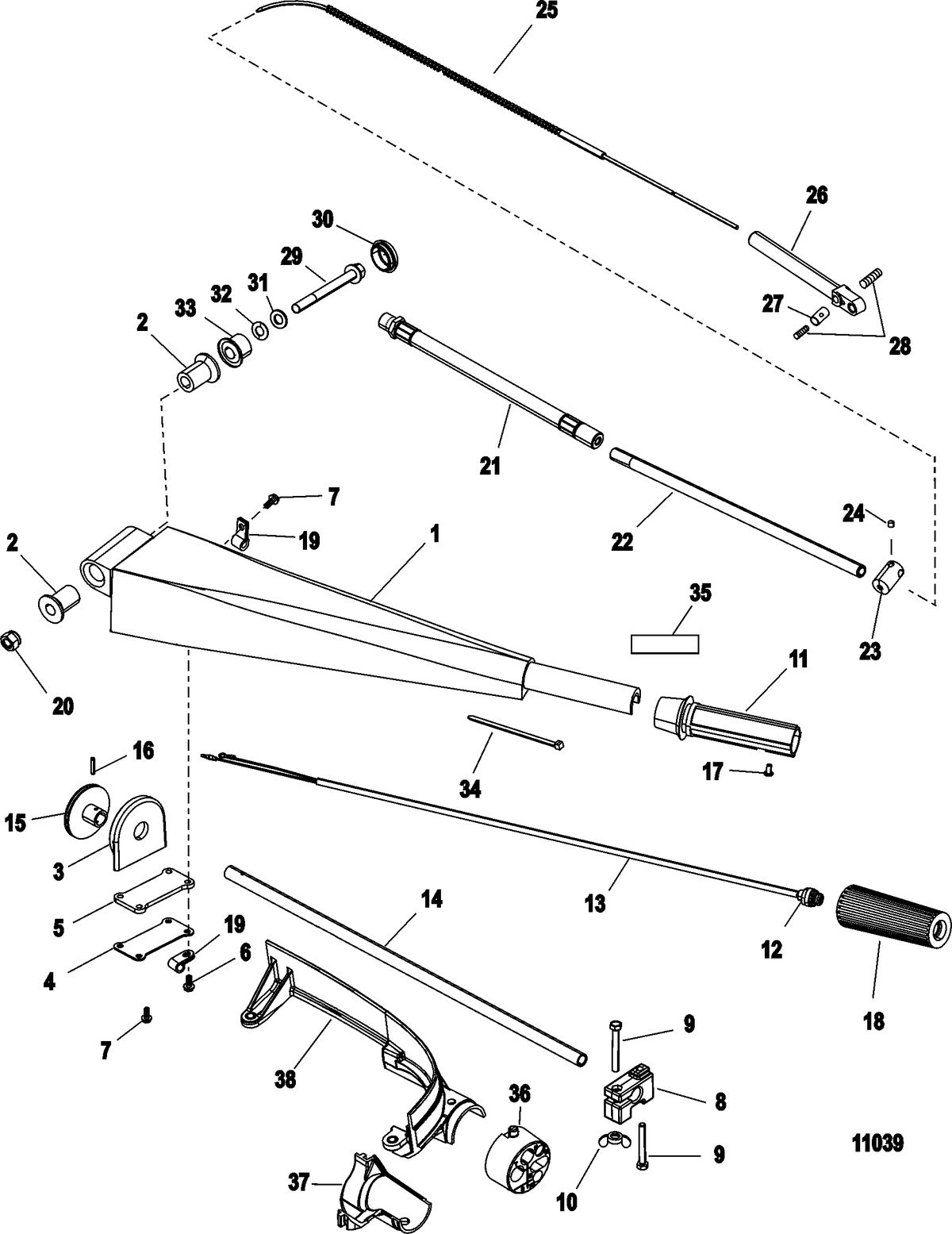 MERCURY/MARINER 75/90/115/125 DFI 1.5L (3 CYLINDER) Steering Handle Kit, 896648A09