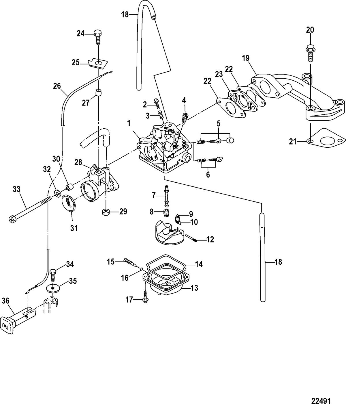 MERCURY/MARINER 2/2.5/3.5 4-STROKE Carburetor, All Models-Serial # 0R318095 and Below