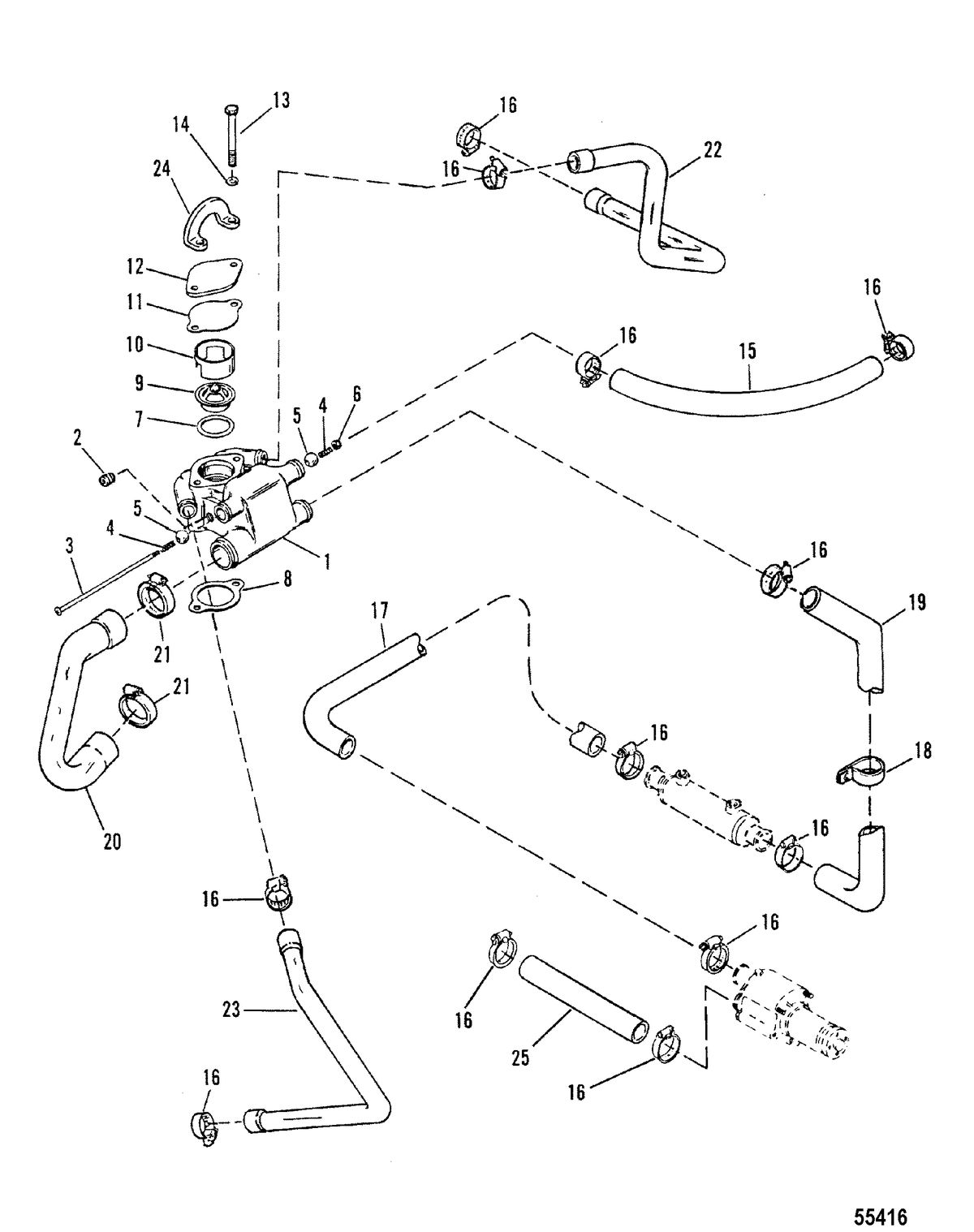 MERCRUISER 454 MAGNUM BRAVO ENGINE THERMOSTAT HOUSING  NEW DESIGN
