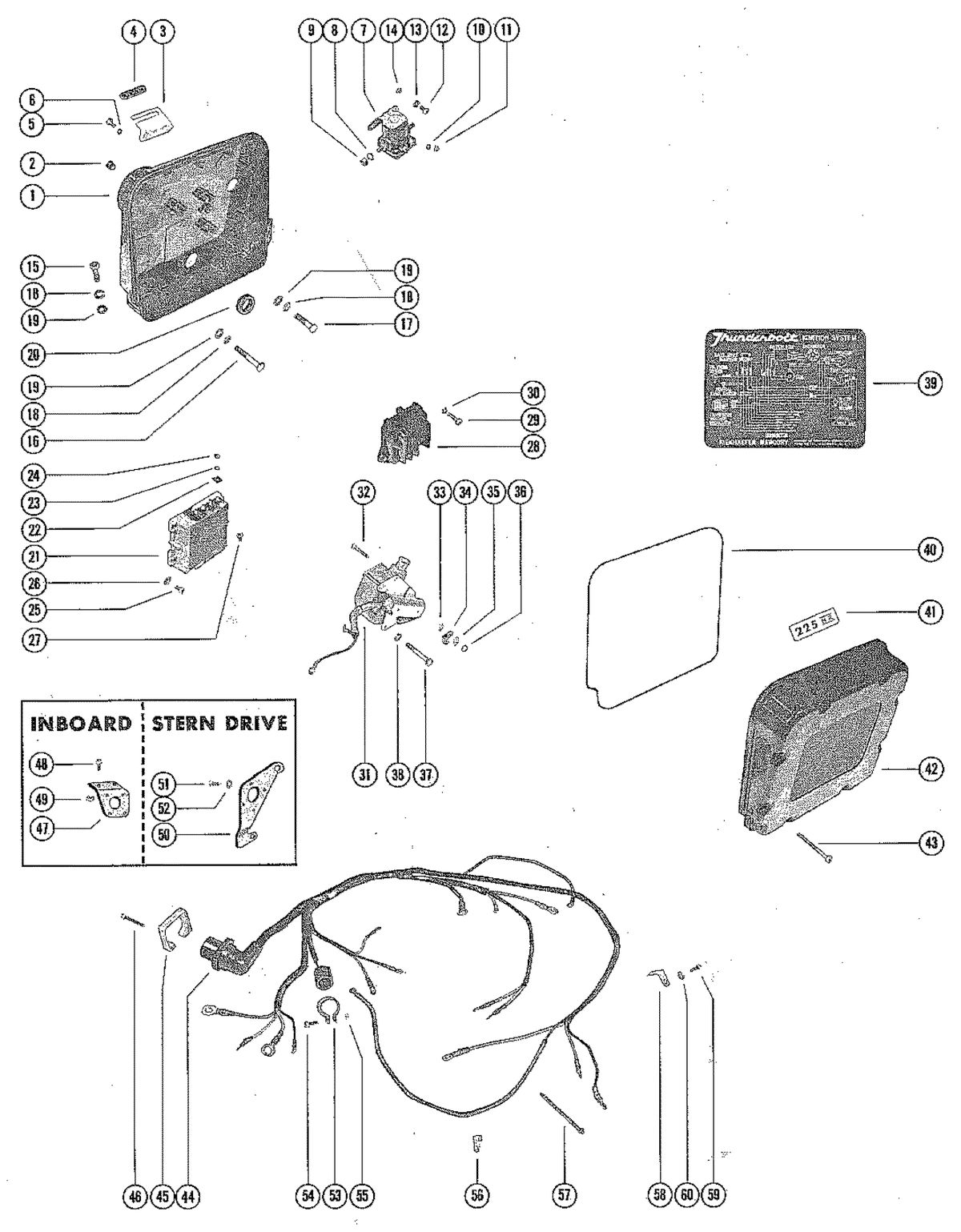 MERCRUISER 225 ENGINE (STERN DRIVE AND INBOARD) WIRING HARNESS, SWITCH BOX AND IGNITION COIL