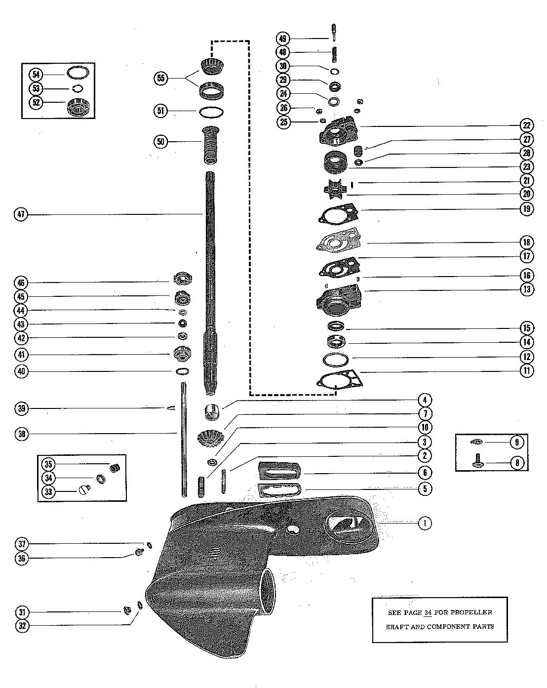MERCURY MERC 500-7/8 GEAR HOUSING ASSEMBLY, COMPLETE (PAGE 1)