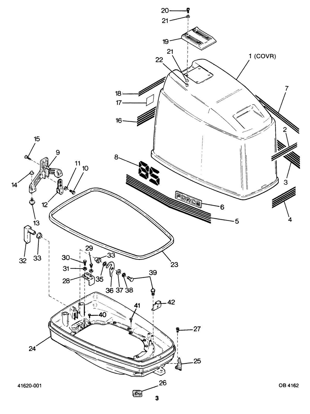 FORCE FORCE 1987 85 HP "B" MODELS ENGINE COVER AND SUPPORT PLATE