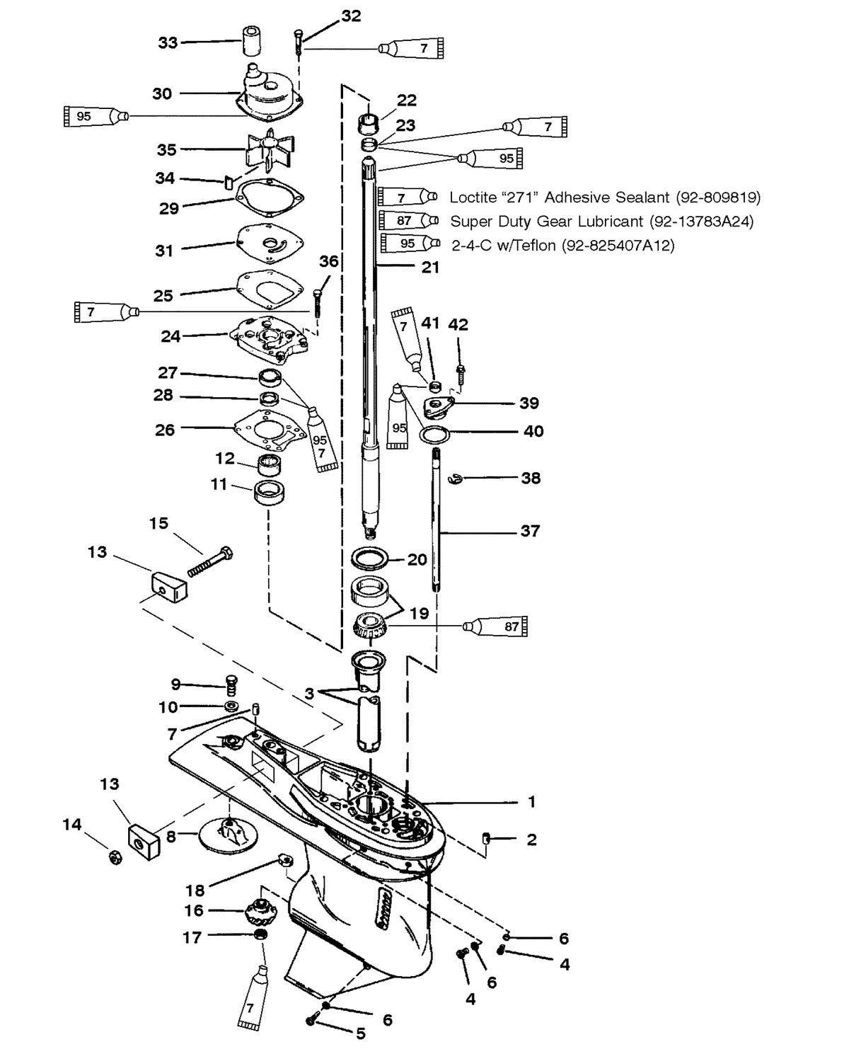 MERCURY/MARINER 50/55/60 JET 45 GEAR HSG(DRIVE SHAFT)(60 SEA/MARA/BIG FOOT,6 JAW REV. CLUTCH