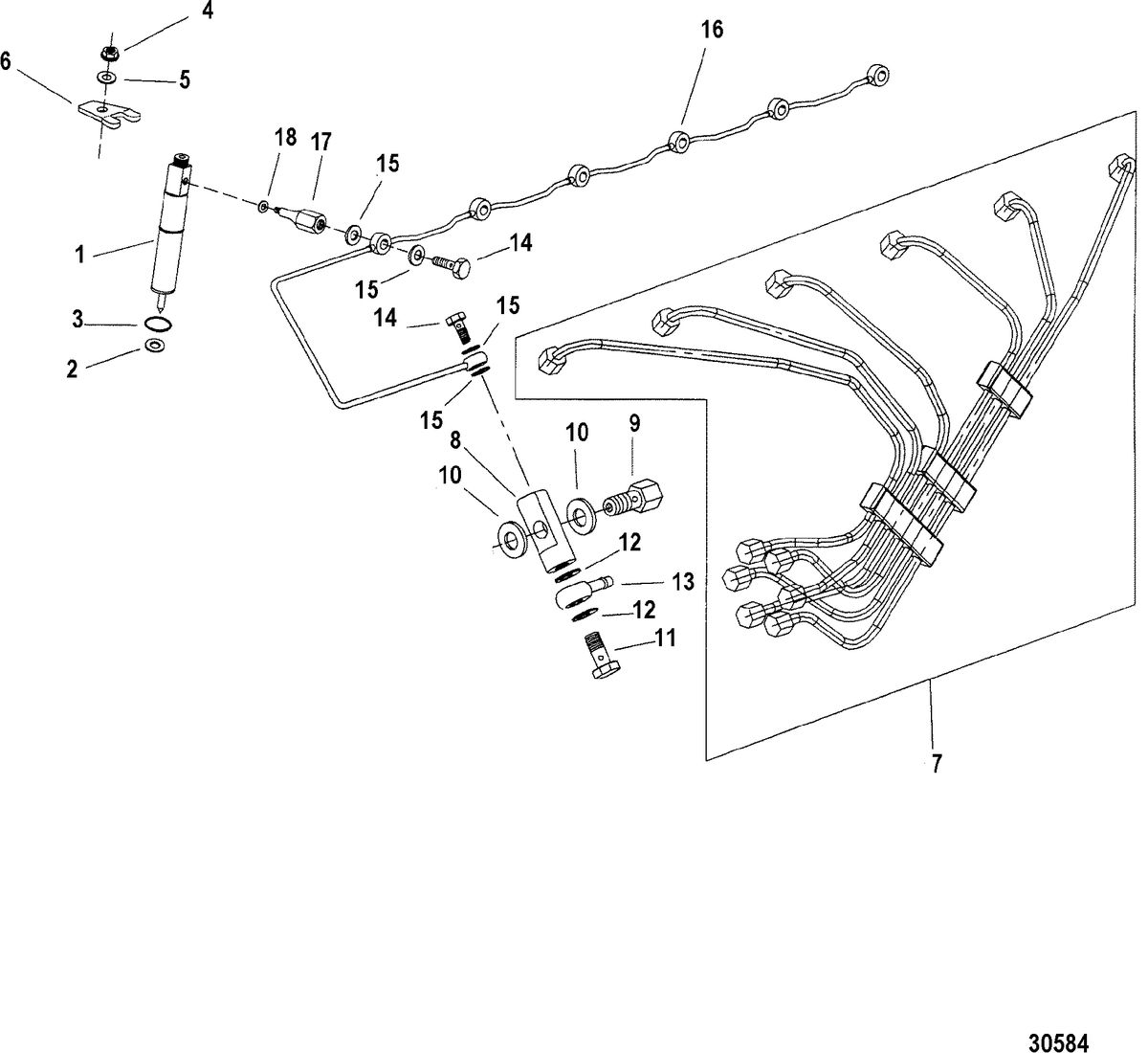 MERCRUISER D4.2L/200-LD FUEL LINES AND NOZZLE