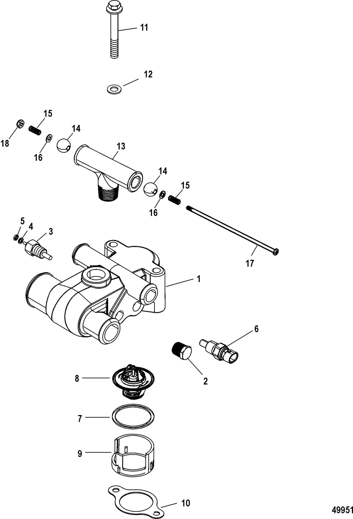 MERCRUISER 383 MAG 4V MIE REMAN Thermostat and Housing