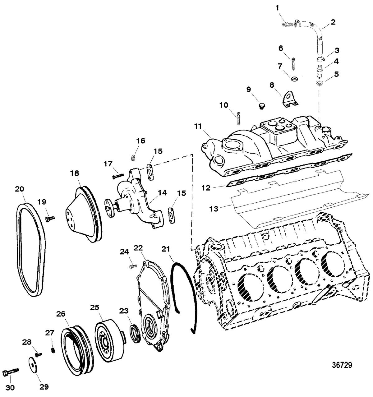 RACE STERNDRIVE 500 CARB (502CID) 8.2L ENGINE (GEN +) INTAKE MANIFOLD AND FRONT COVER