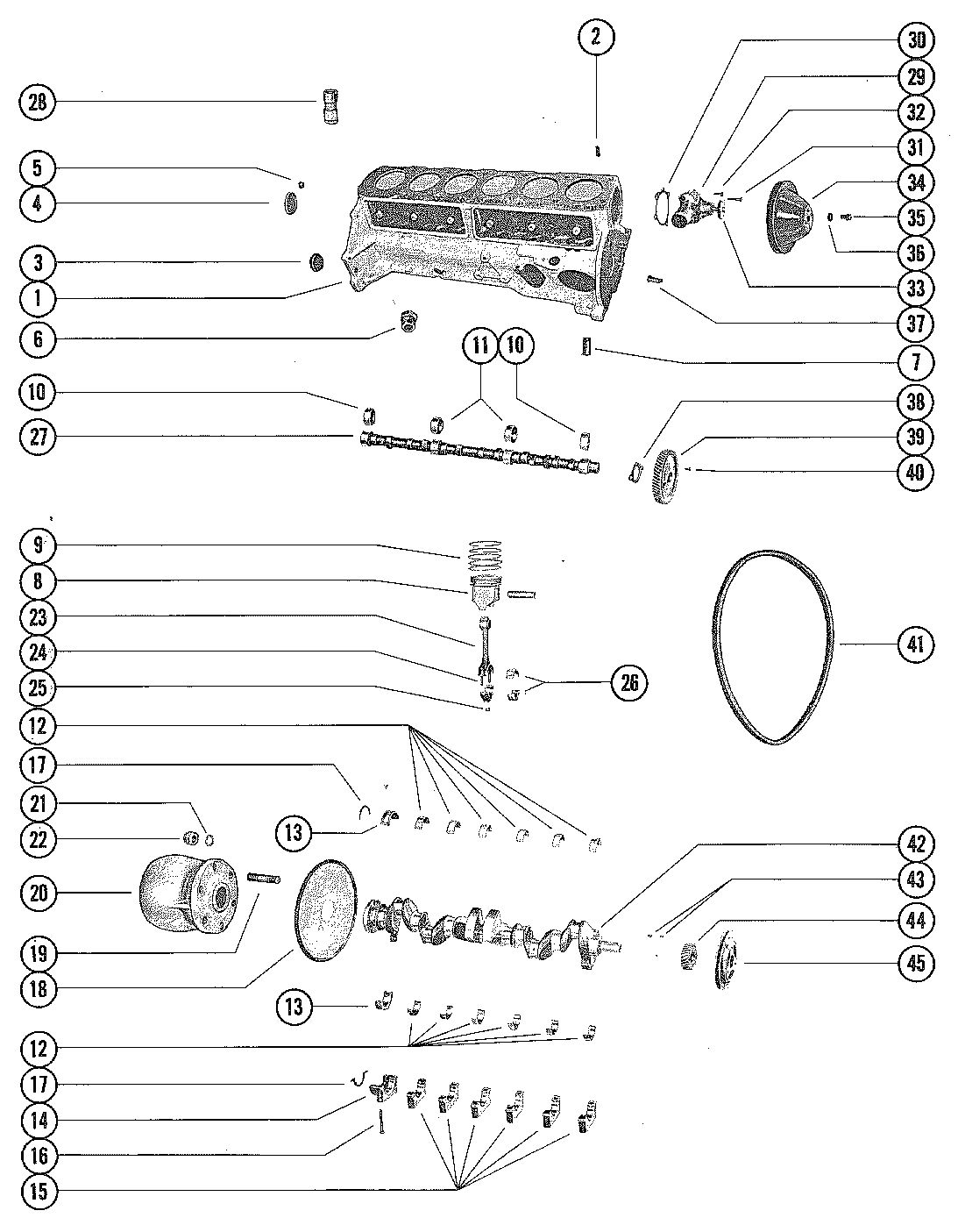 MERCRUISER 160 ENGINE CYLINDER BLOCK, PISTON AND CRANKSHAFT