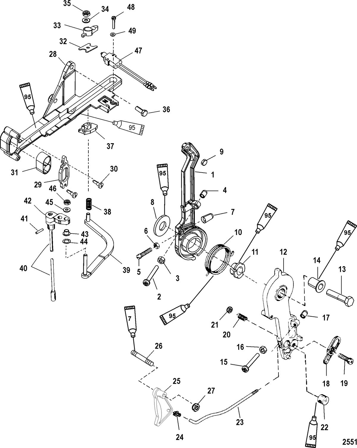 MERCURY/MARINER 135/140/150/200/XR6/MAGNUM III/140JET (2.5L)(CARB) Throttle Lever and Shift Shaft