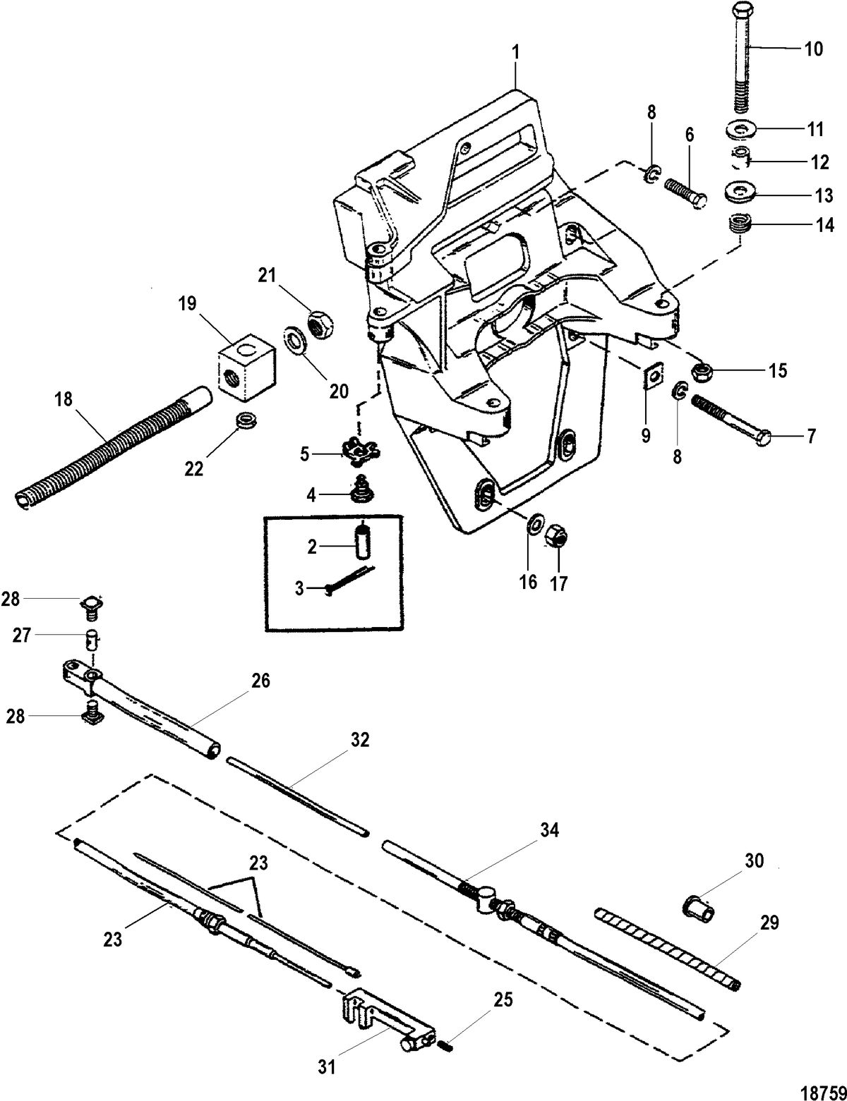 MERCRUISER ALPHA-ONE SS, II SSM, III, III SSM, IIIA SSM, IV SSM, V SSM TRANSOM PLATE AND SHIFT CABLE(ALPHA)