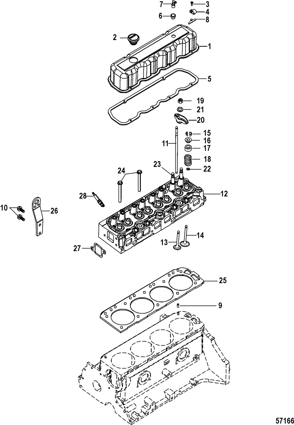 MERCRUISER 3.0L ALPHA ONE Cylinder Head and Rocker Cover