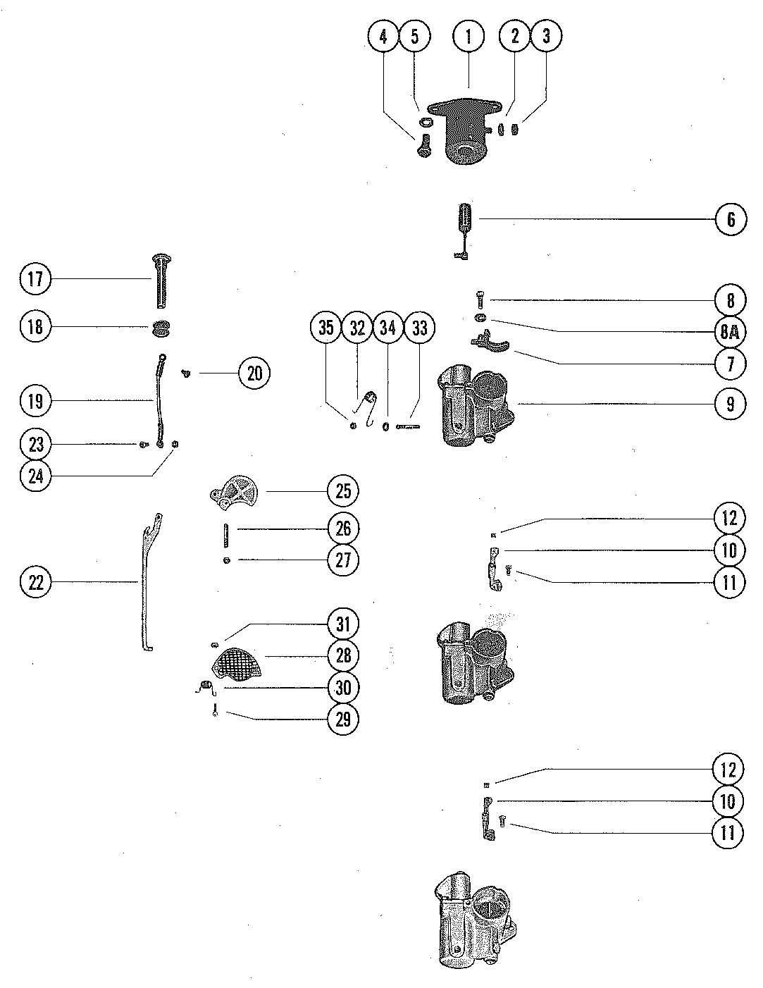 MARINER 140 HORSEPOWER CARBURETOR LINKAGE AND CHOKE SOLENOID