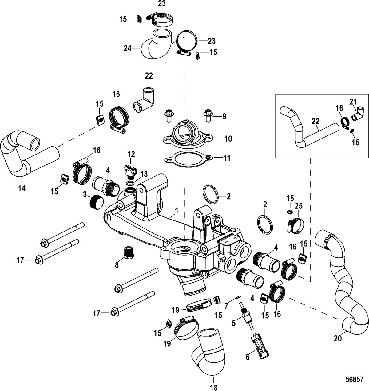 MERCRUISER 4.5L MPI ALPHA/BRAVO Fresh Water Cooling, Crossover Assembly