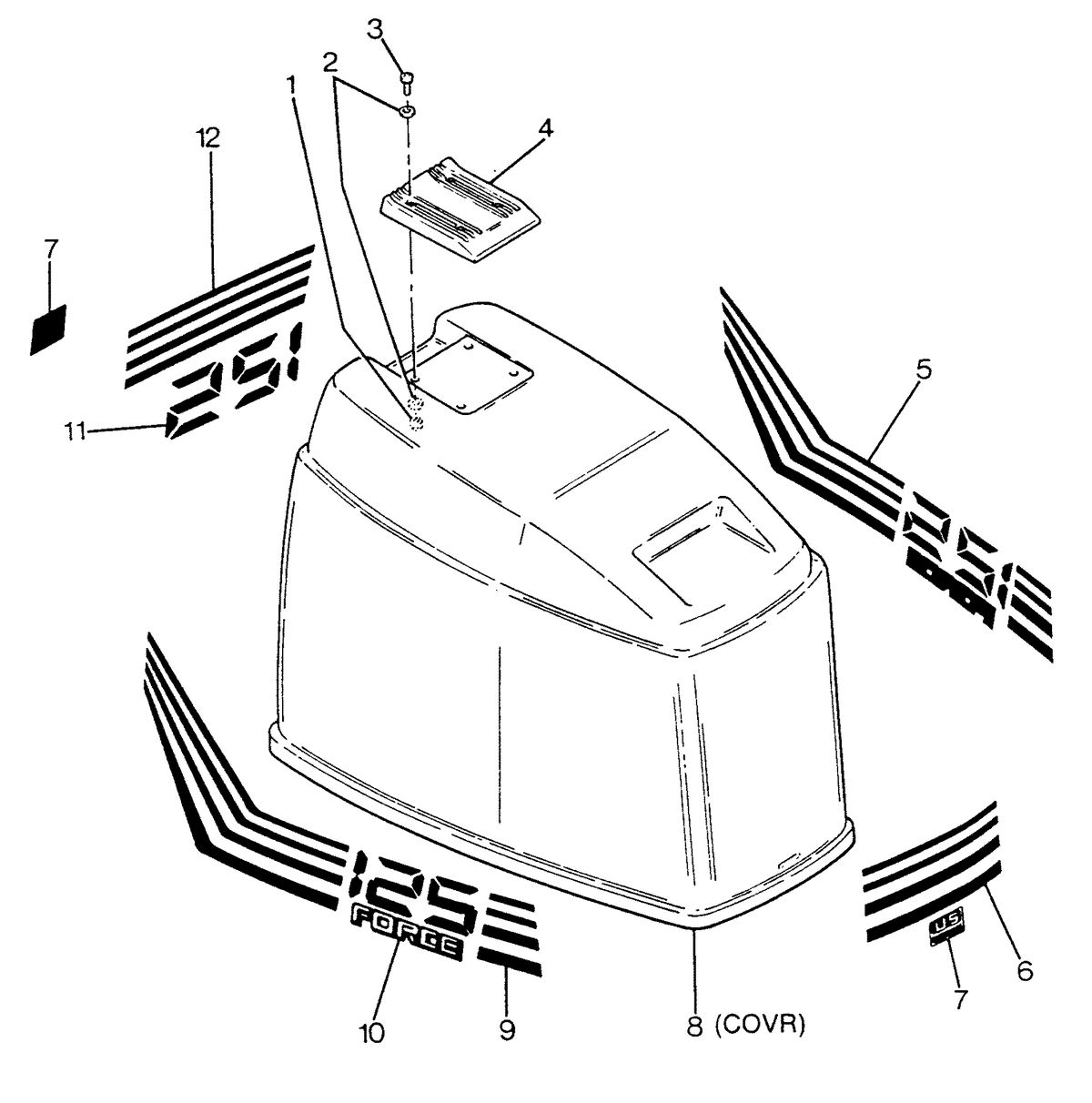 FORCE FORCE 1988 125 HP "B" MODELS ENGINE COVER BAYLINER MODELS