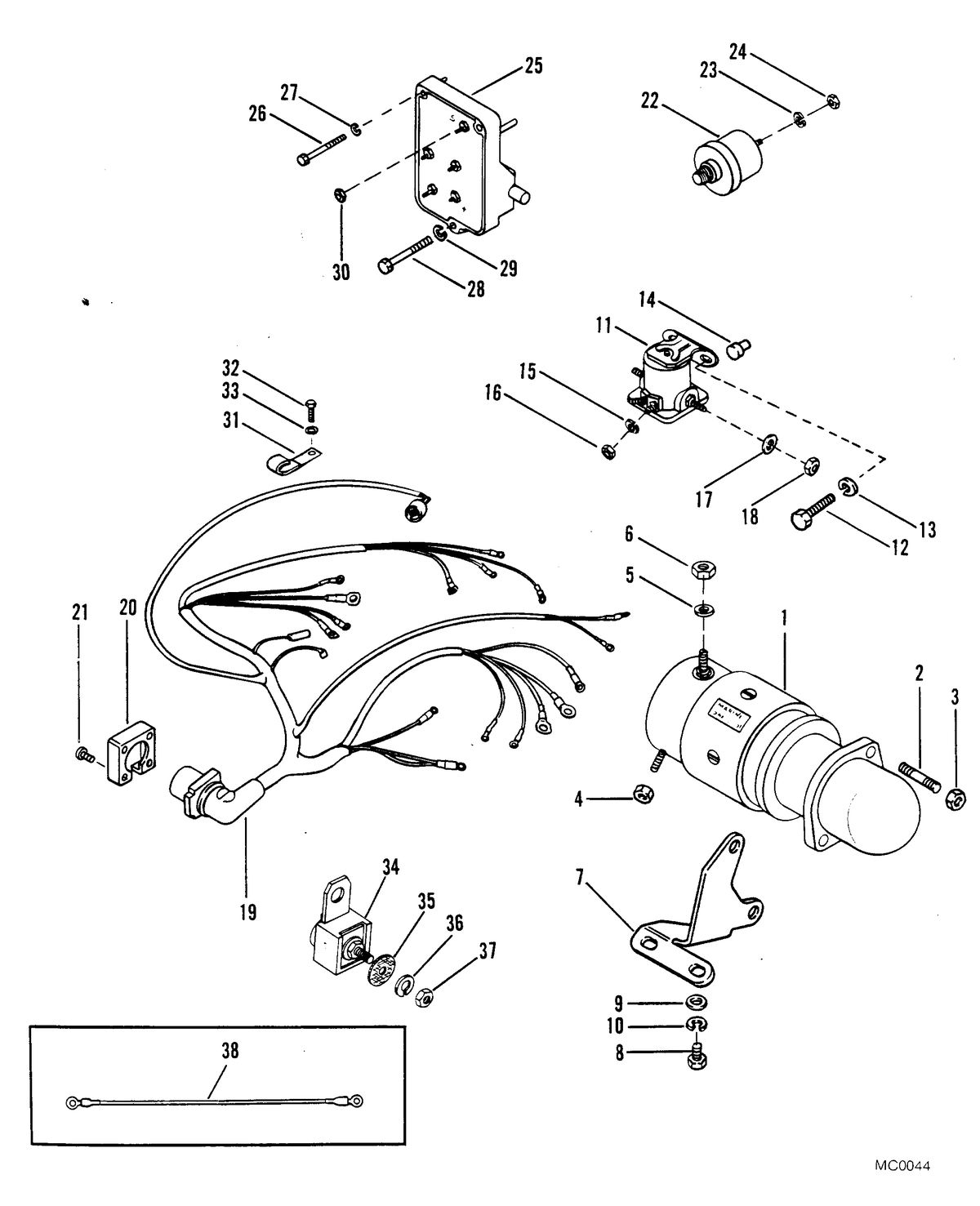 MERCRUISER 488R ENGINE STARTER MOTOR AND WIRING HARNESS