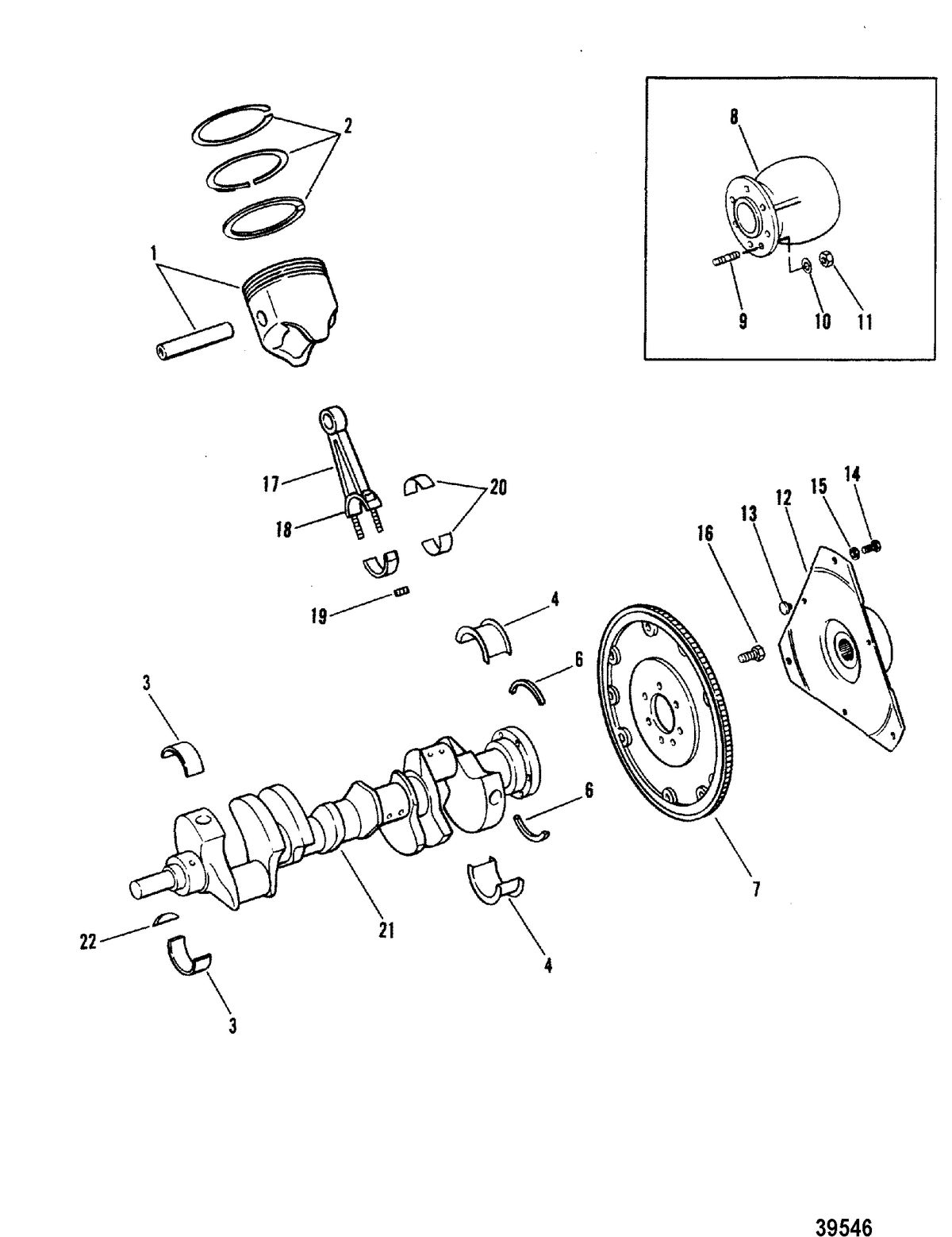 MERCRUISER 898/200/228/230/260 HP R/MR/ALPHA ONE CRANKSHAFT AND PISTONS