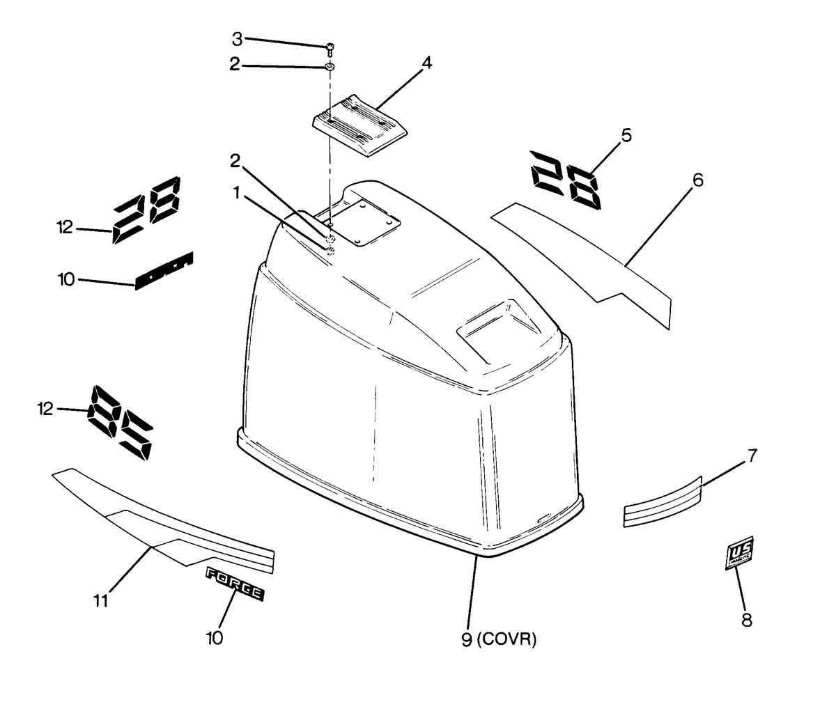FORCE FORCE 1988 85 H.P. "A" MODELS ENGINE COVER MAXUM MODELS