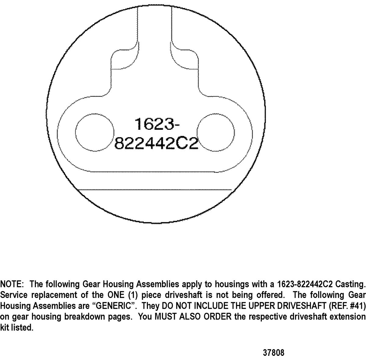 MERCURY/MARINER 225/250 EFI (3.0L) GEAR HOUSING CHART(S/N-0G437999 AND BELOW)