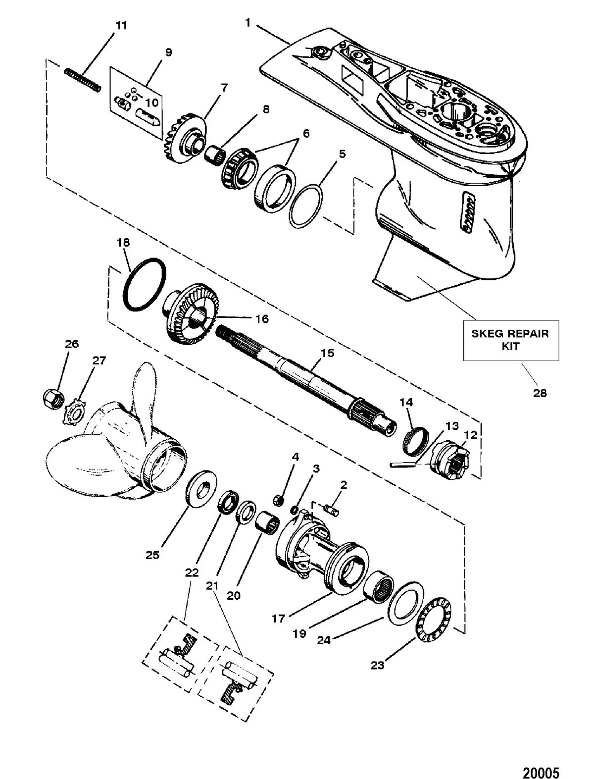 FORCE FORCE 90 H.P. Gear Housing Assembly(Propshaft) (3 Jaw Reverse Clutch)