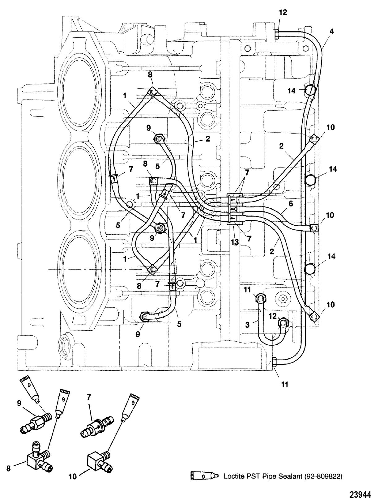 MERCURY/MARINER 225 AND 225 SEAPRO/MARATHON (3.0L CARB) BLEED SYSTEM(STARBOARD) (S/N-0G437999 & BELOW)