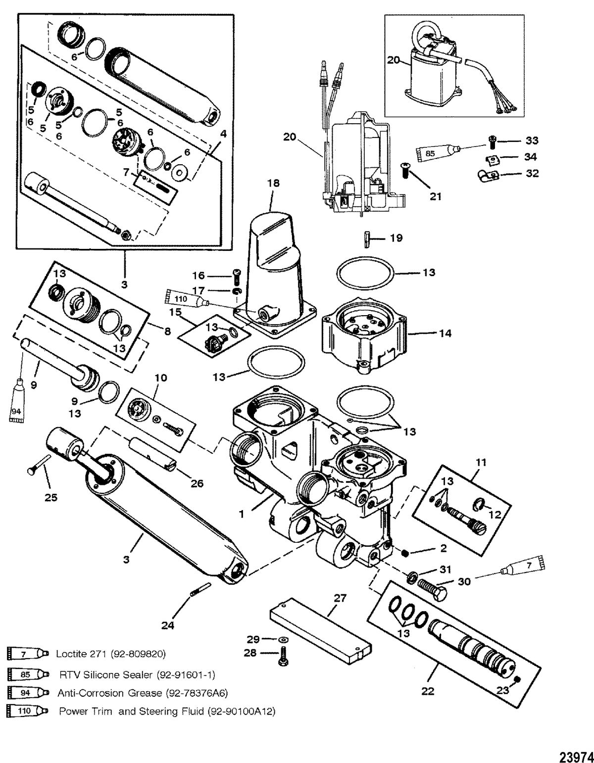 MERCURY/MARINER 225 AND 225 SEAPRO/MARATHON (3.0L CARB) POWER TRIM COMPONENTS