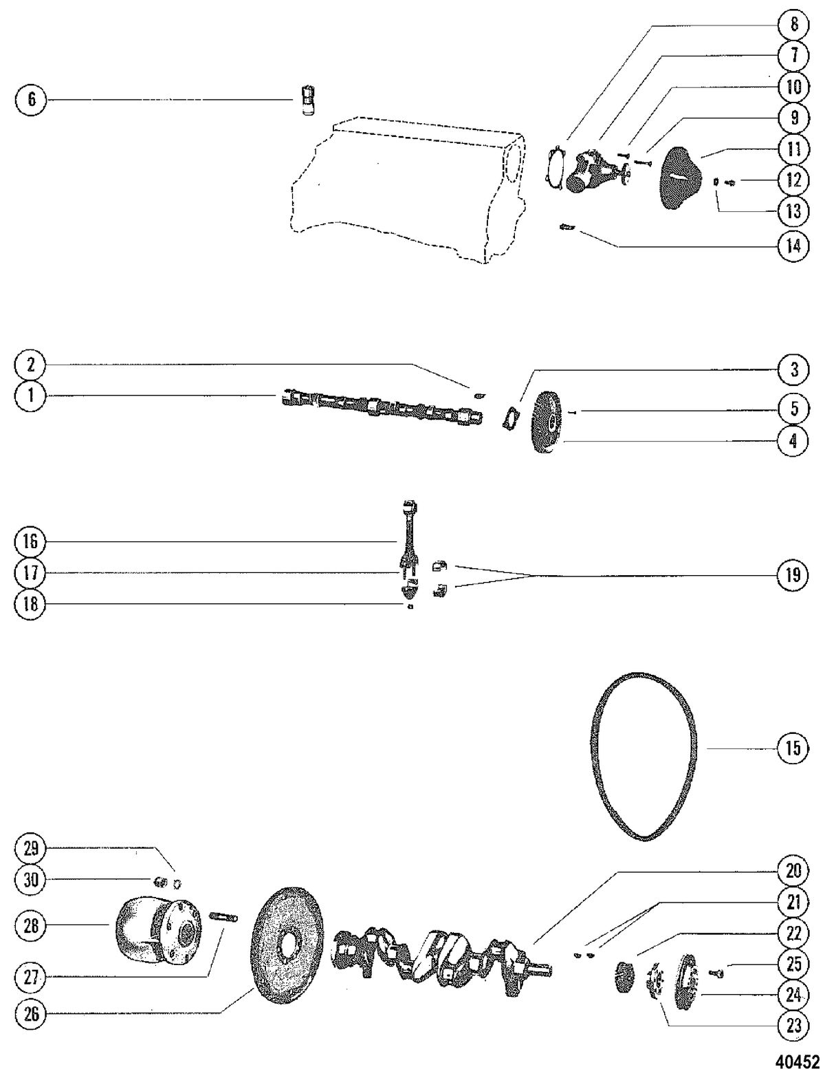 MERCRUISER 120 ENGINE CAMSHAFT, CRANKSHAFT & WATER PUMP