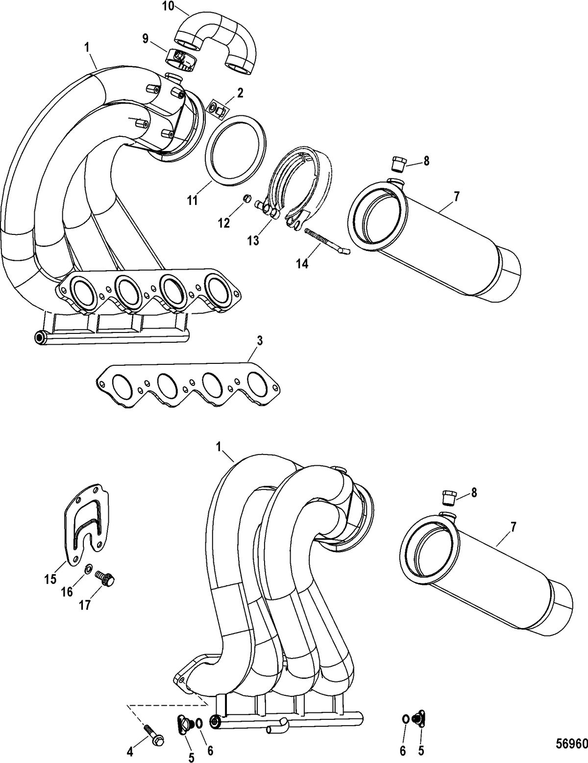 RACE STERNDRIVE 662/700 SCI Exhaust Components, Design II (0M971642 and Above)