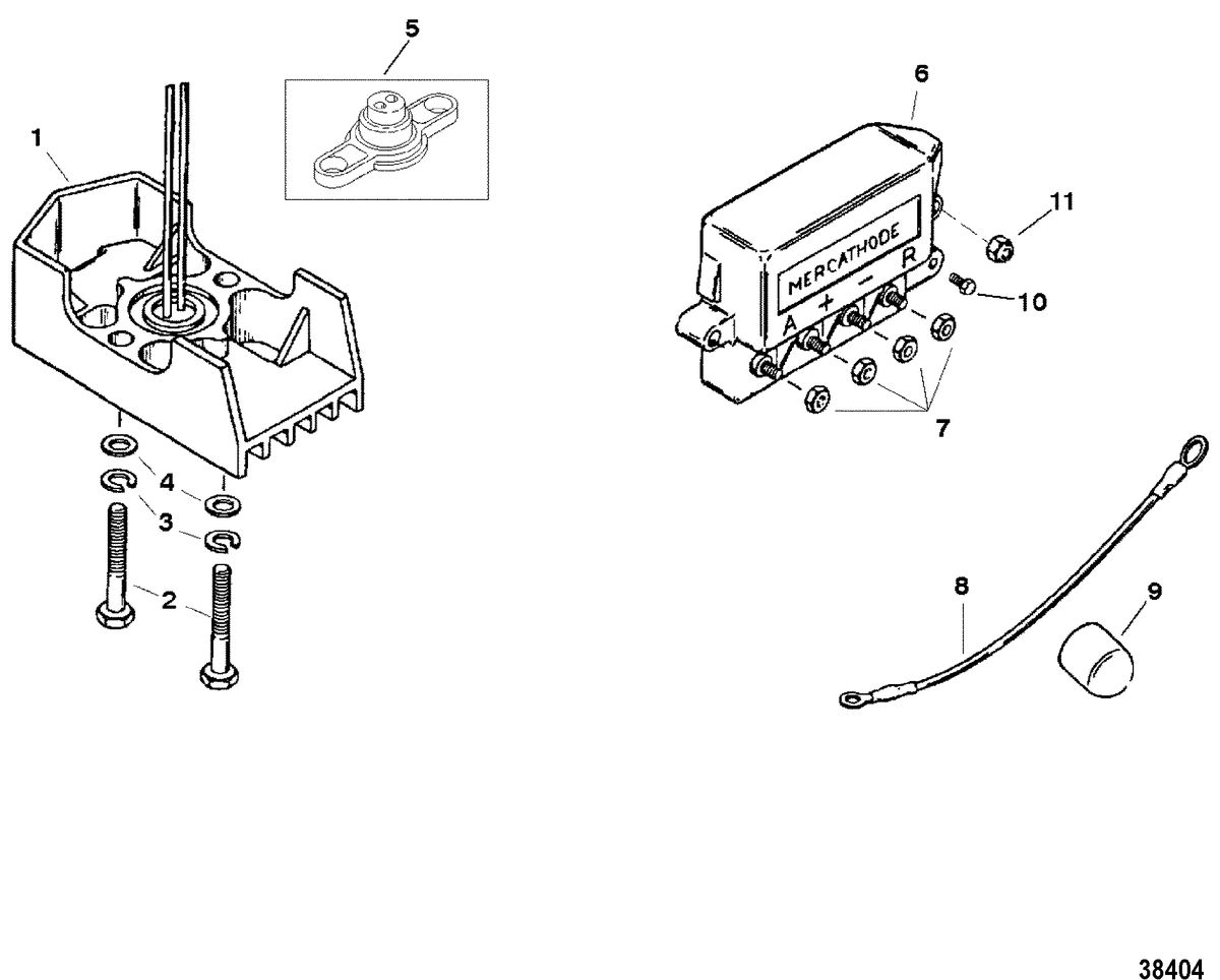 MERCRUISER 5.7L/LX 2BBL AND 4BBL TBI ALPHA/BRAVO MERCATHODE COMPONENTS