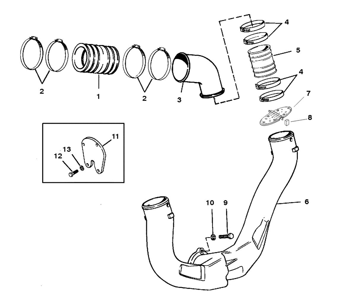 MERCRUISER 5.7LX TBI BRAV0 350 TBI MAG ALPHA (EFI) EXHAUST SYSTEM