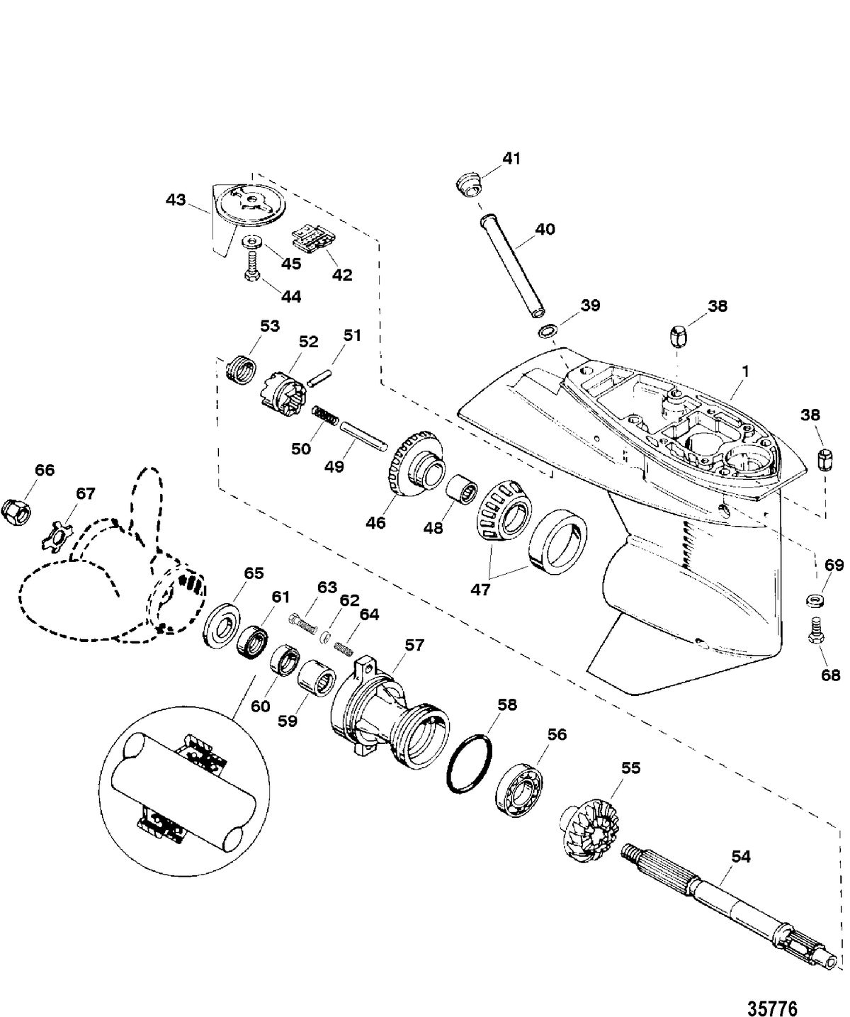 FORCE FORCE 40/50 H.P. (1998-1999) Gear Housing Assembly, Propeller Shaft
