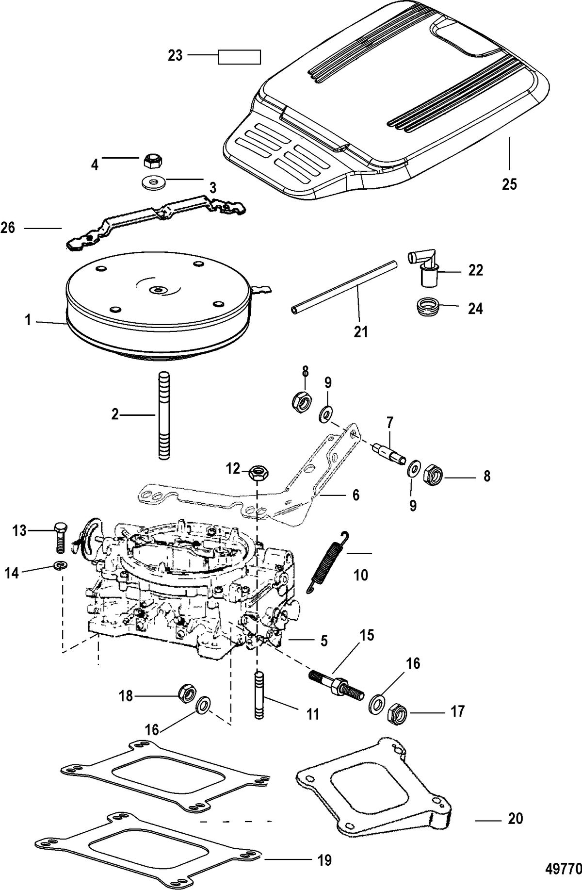 MERCRUISER 383 MAG 4V MIE REMAN Carburetor and Throttle Linkage