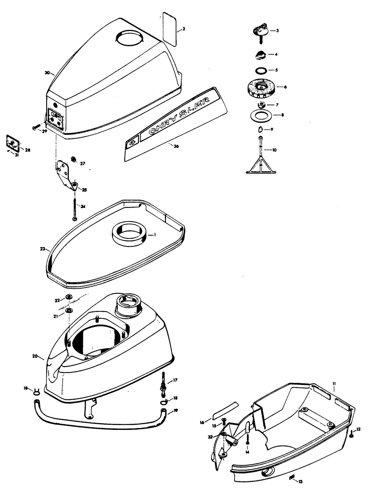 CHRYSLER 4 H.P. ENGINE COVER AND FUEL TANK