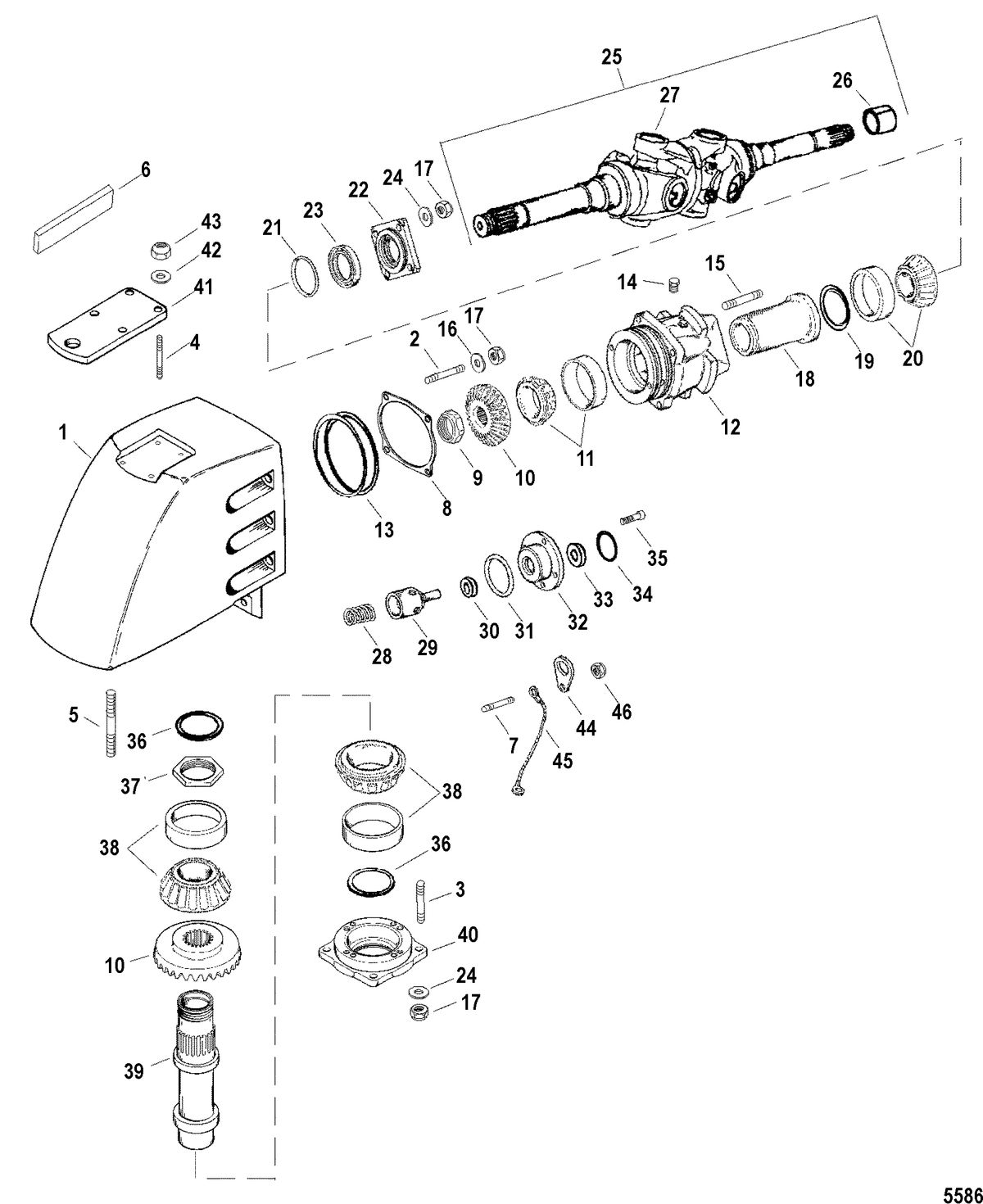 RACE STERNDRIVE SSM/DRY SUMP DRIVES AND TRANSOMS U Joint Housing Assembly(SSM Six - Late Style)