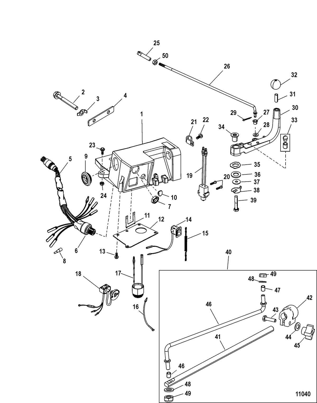 ACCESSORIES STEERING SYSTEMS AND COMPONENTS Steering Handle Kit Components(75-115 DFI) 1.5L OptiMax