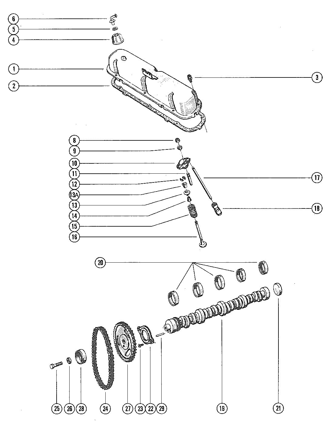 MERCRUISER 233 ENGINE ROCKER COVER, CAMSHAFT AND VALVES