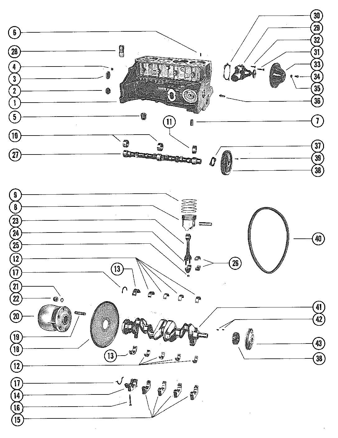 MERCRUISER 140 ENGINE (4 CYLINDER) CYLINDER BLOCK, PISTON AND CRANKSHAFT