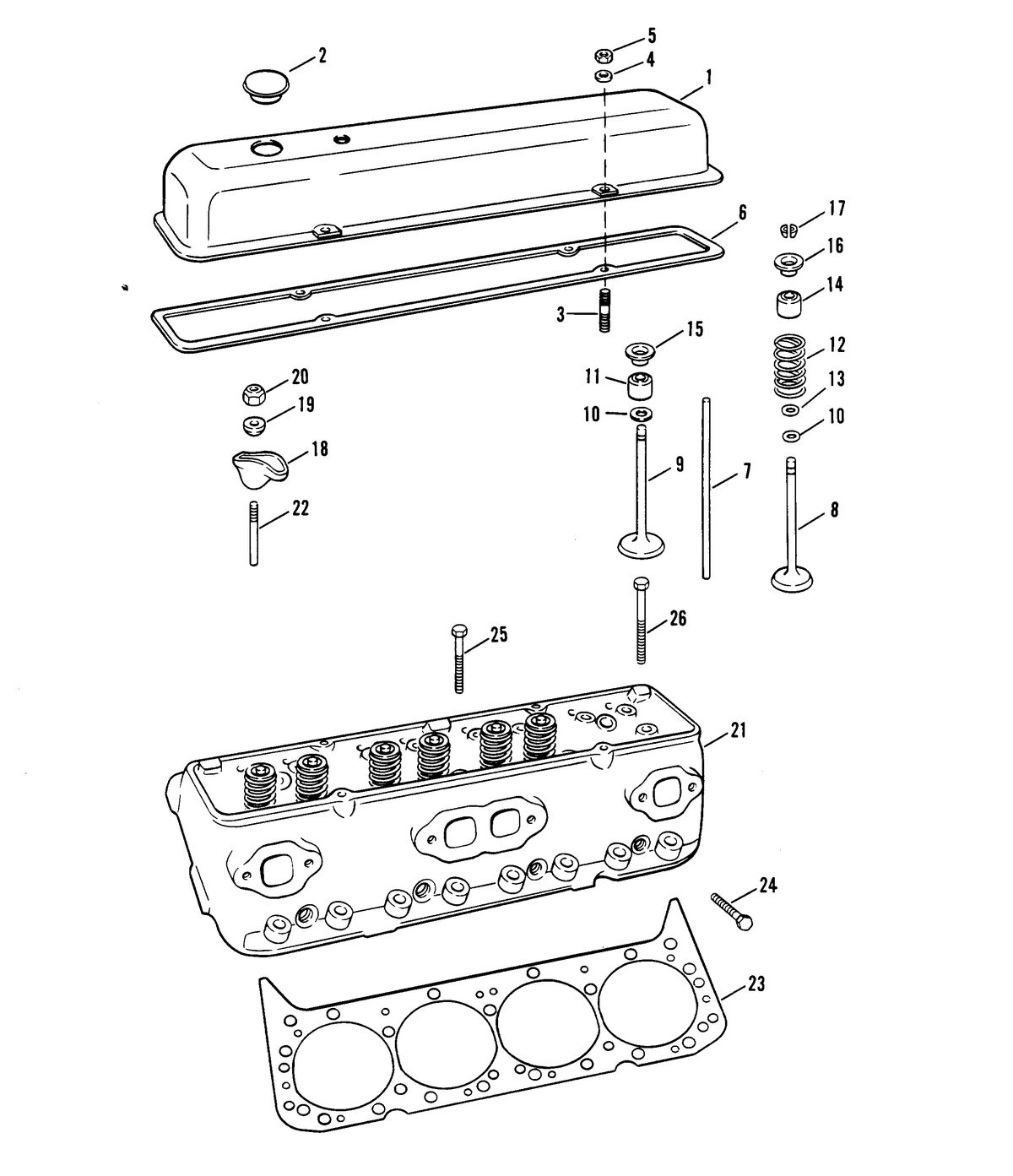 MERCRUISER 320 H.P. E.F.I ALPHA ONE ENGINE CYLINDER HEAD AND ROCKER COVER