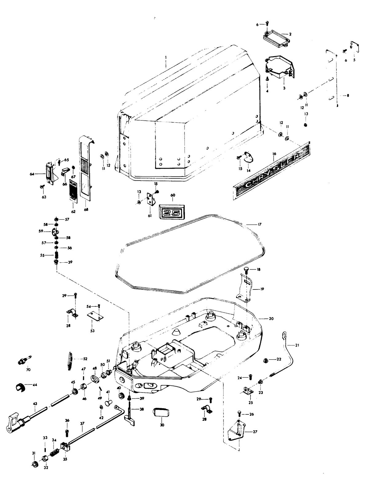 CHRYSLER 25 H.P. ENGINE COVER AND SUPPORT PLATE (MANUAL START MODELS)